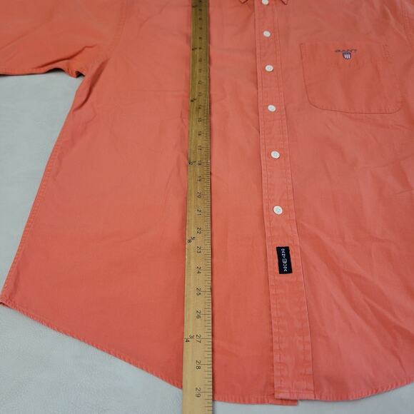 Gant Mens Short Sleeve Peach Poplin Button-Down Shirt Coral Medium 100% Cotton - Picture 6 of 9